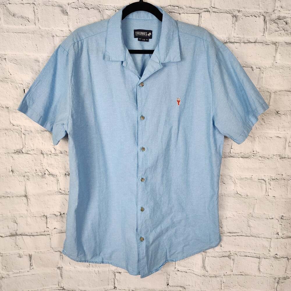 Trunks surf and swim co button down shirt Sz L blue short sleeve casual A35